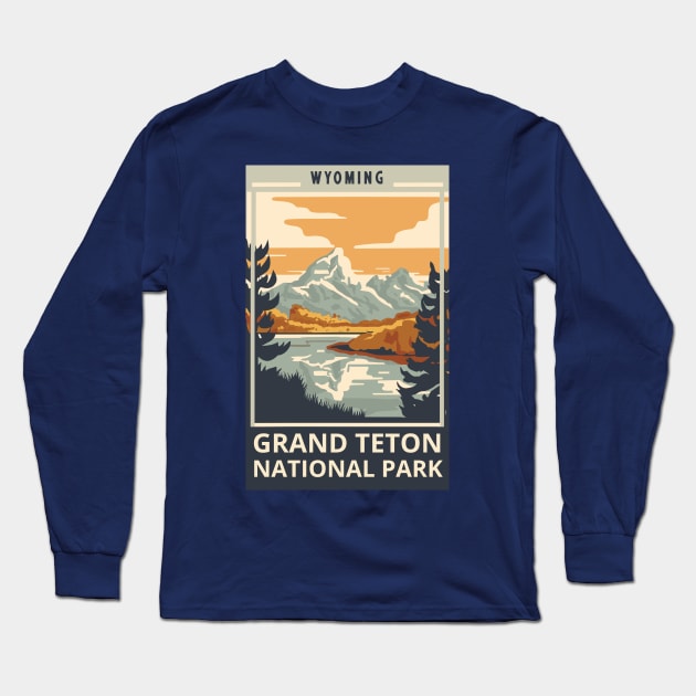 A Vintage Travel Art of the Grand Teton National Park - Wyoming - US Long Sleeve T-Shirt by goodoldvintage